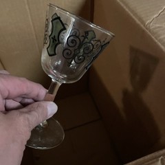 Lot of 7,Mid-Century Black/Green Espana Swirl Star Glass Liquor 5 1/4″- Vintage