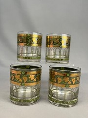 7 pc MCM Cera GOLDEN GRAPES Green Martini Pitcher + 4 Old Fashioned Glasses
