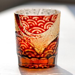Whisky Glasses Edo Kiriko Hand Cut Crystal Overlay Glass Tumbler 9oz Red