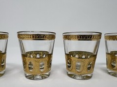 Vintage Set Of 4 Culver 22k Gold Antigua Shot Glasses 1 oz Barware MCM