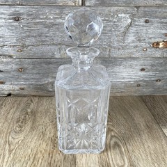 Vintage Liquor Decanter Square Body, Diamond Pattern, Disco Ball Top w/ Flaws