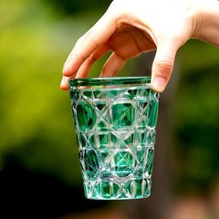 Diamond Cut Clear Crystal Glasses For Whiskey Vodka Juice Drinkware Green 10oz