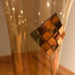 Franco Creazioni Amber Crystal Champagne Flutes w/ Gold Tiles (Italy) ~ S2 MINT