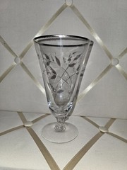 Vintage Fostoria Etched Glass Goblet with Silver Rim