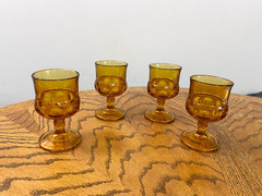 Vintage Indiana Glass Kings Crown Amber Goblets, 4 oz. each – set of 4