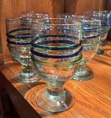 Set of 5 Mexican Recycled Glass Hand Blown Short Stemmed Large Goblets 20oz