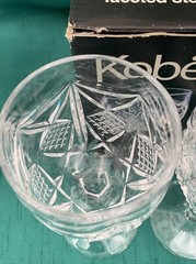 SET(4) VTG Kobe Crystal Diamond Cut 7 oz Wine Goblets W.Germany 6.75″H