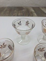 Set Of 5 Vintage 3 Flat Juice Glass 2 Sherbert Golden Foliage by Libbey Glass
