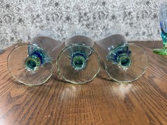 Mid Century Bormioli Rocco Bahia Peacock Color Art Glass Goblets Glasses MCM