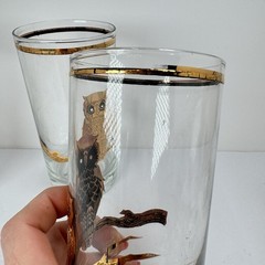 Culver 22K Gold Owl Highball Glasses Lot Of 8 VTG 1950s Hollywood Regency
