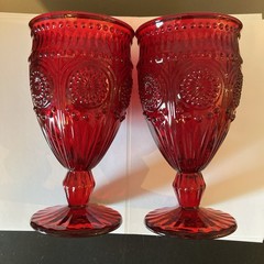Set of 2 The Pioneer Woman Adeline Ruby Red Embossed Goblets Glassware 12oz New