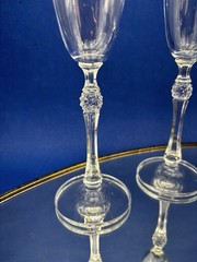 Beautiful Crystal Pair Of 10” Ribbed Champagne Toasting Flutes Glasses