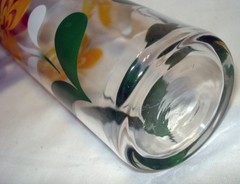 Vntg Mid Century Swanky Swig Yellow White Green Flower Floral Glass Tumbler MCM