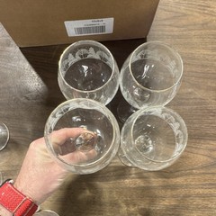 Clear Glass Wine Glass Set, Etched Tree Pattern, Four-Piece, Christmas