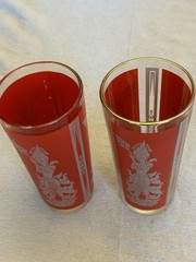 Set 2 VTG 1960 Mid Century Culver Red Gold Siam Thai Goddess Drinking Glasses