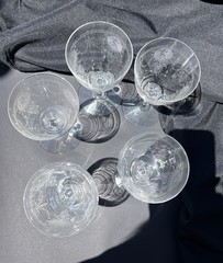 Heisey Pied Piper Etched Crystal Water Goblet Set of Six, 1 Has A Chip On Top