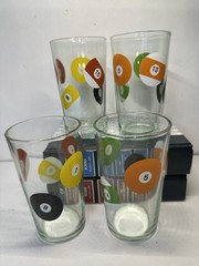 4 MCM Billiard Ball Highball-Pint Bar Glass Set-Pool Parlor 5 1/2” 16 oz