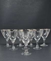Set Of 8 Fostoria Wedding Ring Crystal 6-1/4″ Water Goblets With Platinum Trim