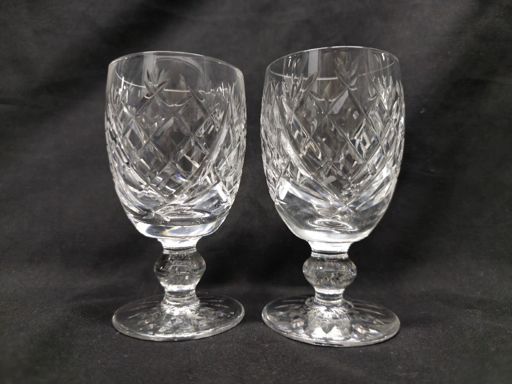 Waterford Crystal Donegal Pattern 4 3/4 Inch Wine Claret Glass Ireland Pair
