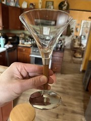 Beautiful Mid-Century Teak Wood Stem, Pewter Metal And Glass Martini Glass
