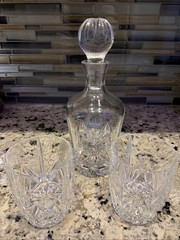Marquis Crystal Brookside Decanter with Stopper and 2 Old Fashioned Glasses