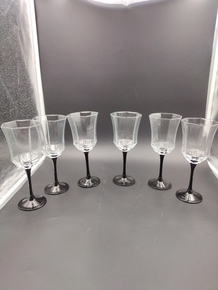Arcoroc Luminarc Octime Black Stemmed Wine Glasses Made In France Set Of 6