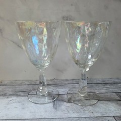 Fostoria Iridescent Shell Pearl Clear Glass Goblets Set Of 2 With Rippled Textur
