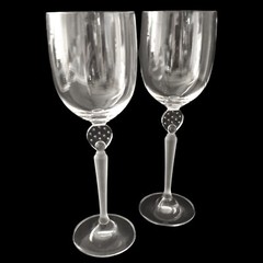 2 Mikasa Moonlight Frost Crystal Wine Goblets Glasses Long Frosted Stem Bubbles