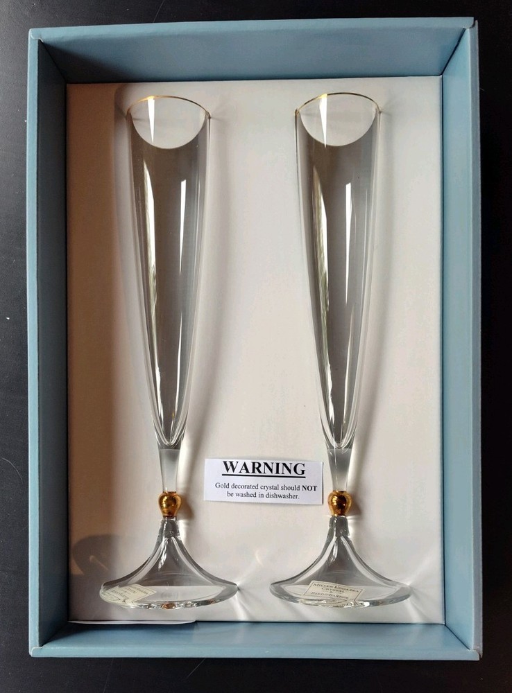 Miller Rogaska Crystal Gold Decorated Remembrance Flute (Set Of 2)