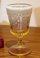 L.G. Wright Antique Adam’s Wildflower Opalescent Vaseline Uranium Glass Goblet