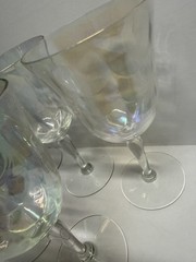 7 West Virginia Pearl Shell Rainbow Loop Optic Iridescent 6oz Wine Glasses
