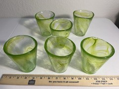 Kosta Boda Mine Set of 6 Lime Green Swirl Tumblers UHV Ulrica Hydman Vallien