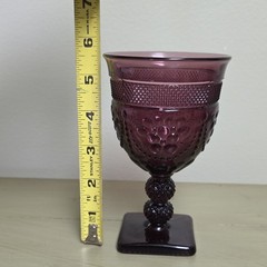 Purple Pressed Glass Floral Goblet Stemware Square Foot Base 10 oz 6 in