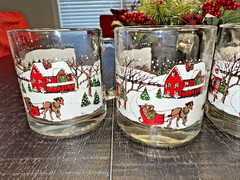 4 Libbey Currier & Ives Winter Scene Mugs Vintage Made In USA