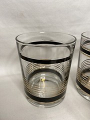 Vintage Set Of 4 Luminarc J.D. Durand Low Ball Glasses Black Gold *READ
