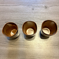 Vintage Frankoma Pottery 5LC Tumbler Juice Cups Plainsman Prairie Brown Set 3