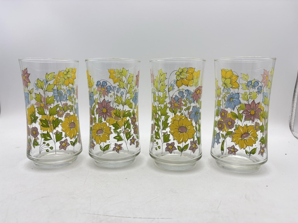 Vintage Corelle Spring Meadow Floral 10 oz Tumbler Glasses Set Of 4