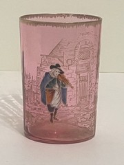 Lobmeyr Moser 4-1/8” Cranberry Glass Tumbler Enamel Figure Gold Tracing