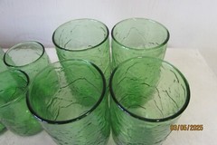 vintage retro forest green water and juice glasses leaf pattern set of 8 AH
