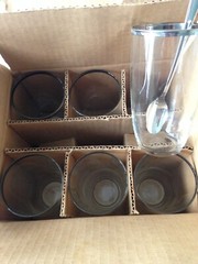 NOS-VINTAGE-Federal 6 Glass set Tom Collins Highball Silver trim w/6 new spoons