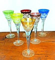 6 Ajka Cut to Clear Crystal Multicolor Wine Glasses Flutes
