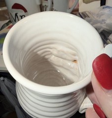 Peter Petrie “Ugly Face” Stoneware Mug. EUC! White & Beige. Fun Mug!