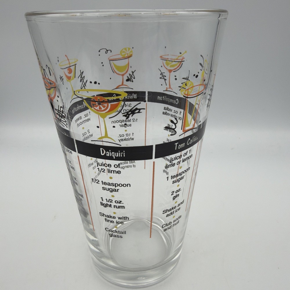 Vintage Libbey Cocktail Bartender Mix Drink Recipe Glass Recipe Barware MCM