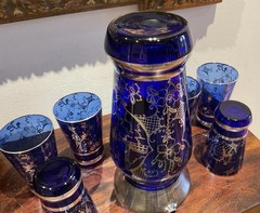 Gorgeous vintage Venetian or Murano-style cobalt blue lemonade/water set- Italy