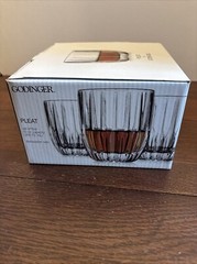 GODINGER CLEAR PLEAT DOUBLE OLD FASHIONED CRYSTAL TUMBLER 11 OZ 3.75″H 4 PCS NIB