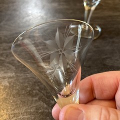 Set of 2 VINTAGE Pinwheel Flower Star Of David Pistil Hand Cut Cordial Glasses