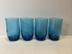 VTG Flair Laser Blue Juice Glass 6 oz Set Of 4 Anchor Hocking 1970’s