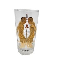 Horoscope Zodiac Gemini Twins Tom Collins Highball Drink Glass Tumbler 22K Gold