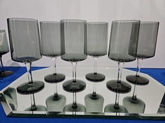 Set (6) Water Glasses Goblets, Crystal Lenox Signed «Blue Smoke» Gray-blue-green