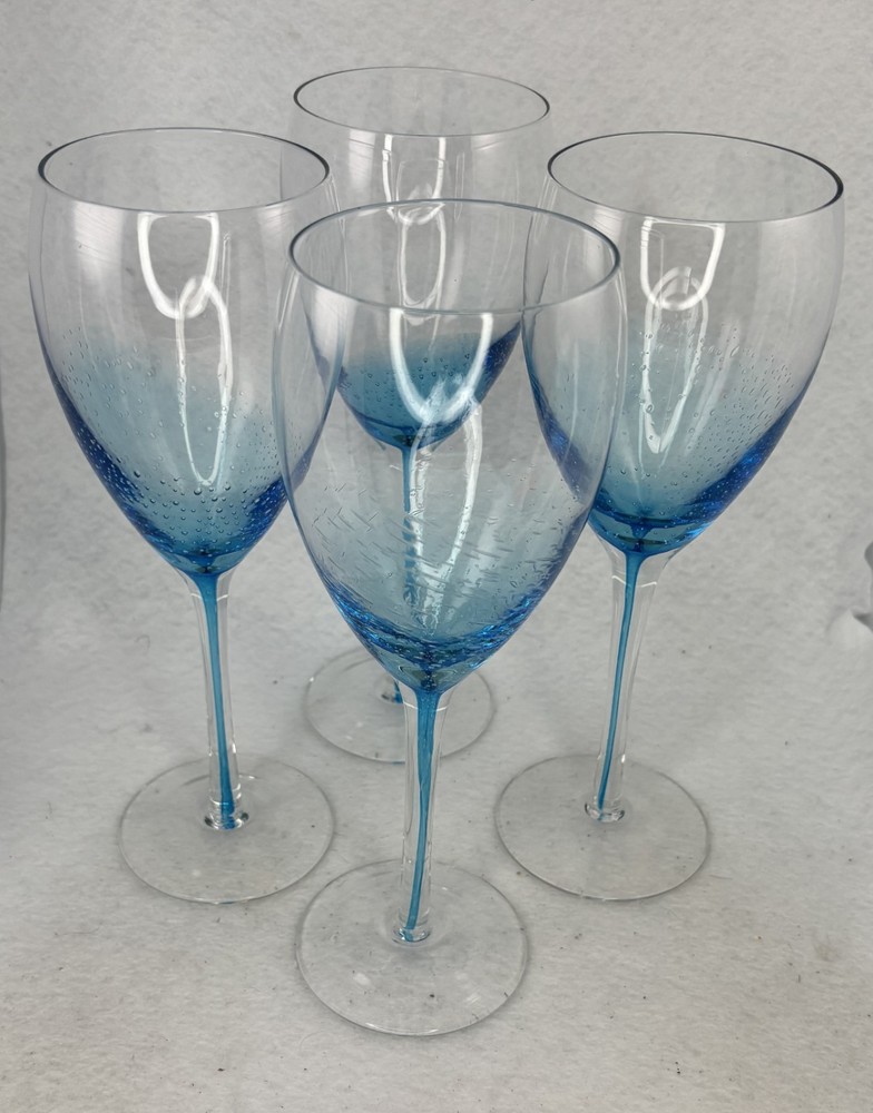 Pier 1 Aqua Bubble & Filament Water/Wine Goblets 9.6in Discontinued Set of 4